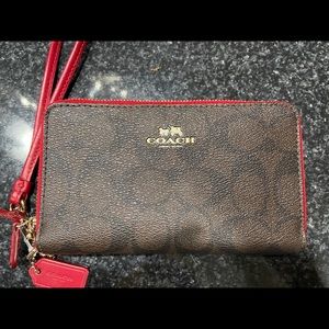 COACH DOUBLE ZIP SIGNATURE WALLET DETACHABLE STRAP